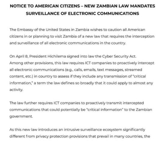 President Hichilema Signed And Assented To The Cyber Laws On 8th April 2025 - USA Embassy